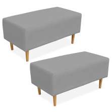Kit 02 Puffs Decorativo Sala de Estar Cléo W01 Pés Palito 90 cm Linho Cinza - Lyam Decor