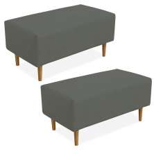 Kit 02 Puffs Decorativo Sala de Estar Cléo W01 Pés Palito 90 cm Suede Cinza - Lyam Decor