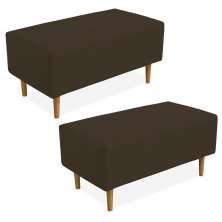 Kit 02 Puffs Decorativo Sala de Estar Cléo W01 Pés Palito 90 cm Suede Marrom - Lyam Decor