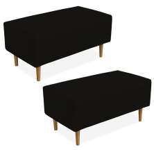 Kit 02 Puffs Decorativo Sala de Estar Cléo W01 Pés Palito 90 cm Suede Preto - Lyam Decor