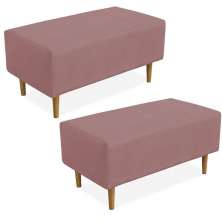 Kit 02 Puffs Decorativo Sala de Estar Cléo W01 Pés Palito 90 cm Suede Rosê - Lyam Decor