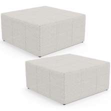 Kit 02 Puffs Decorativos Para Sala De Estar Quadrado Milano 90x90 W01 Bouclê Cru - Lyam Decor