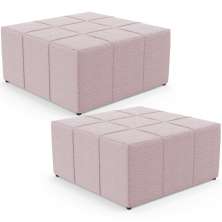 Kit 02 Puffs Decorativos Para Sala De Estar Quadrado Milano 90x90 W01 Bouclê Rosê - Lyam Decor