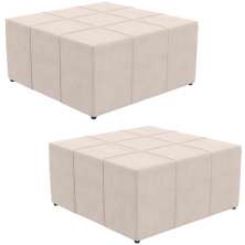 Kit 02 Puffs Decorativos Para Sala de Estar Quadrado Milano 90x90 W01 Suede Bege - Lyam Decor