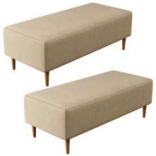 Kit 02 Puffs Decorativos Sala de Estar Bali W01 Pés Palito 120x50 cm Linho Bege Escuro - Lyam Decor