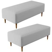 Kit 02 Puffs Decorativos Sala de Estar Bali W01 Pés Palito 120x50 cm Linho Cinza - Lyam Decor