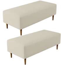 Kit 02 Puffs Decorativos Sala de Estar Bali W01 Pés Palito 120x50 cm Suede Bege - Lyam Decor