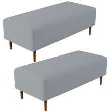 Kit 02 Puffs Decorativos Sala de Estar Bali W01 Pés Palito 120x50 cm Suede Cinza - Lyam Decor