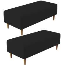 Kit 02 Puffs Decorativos Sala de Estar Bali W01 Pés Palito 120x50 cm Suede Preto - Lyam Decor