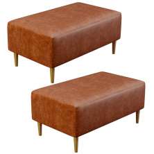 Kit 02 Puffs Decorativos Sala de Estar Cléo W01 Pés Palito 90 cm Couríssimo Camel - Lyam Decor