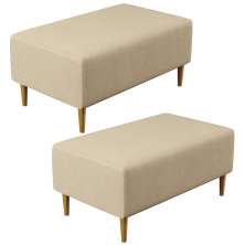Kit 02 Puffs Decorativos Sala de Estar Cléo W01 Pés Palito 90 cm Linho Bege Escuro - Lyam Decor