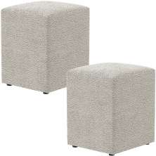 Kit 02 Puffs Quadrado Decorativo L02 Bouclê Creme - Lyam Decor