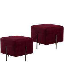 Kit 02 Puffs Quadrado Decorativo Status D02 Pés de Aço Veludo Marsala C-278 - Lyam Decor