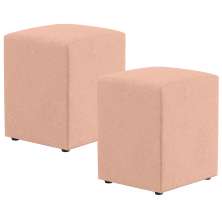 Kit 02 Puffs Quadrado L02 Decorativo Linho Rosê - Lyam Decor