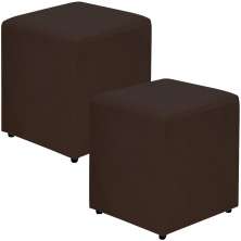 Kit 02 Puffs Quadrado L02 Decorativo Sala de Estar Suede Marrom - Lyam Decor