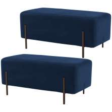 Kit 02 Puffs Retangular Decorativo Status 90x45 D02 Pés de Aço Veludo Azul Oxford C-304 - Lyam Decor