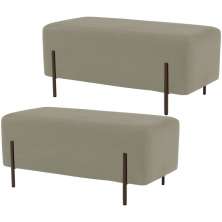 Kit 02 Puffs Retangular Decorativo Status 90x45 D02 Pés de Aço Veludo Bege C-309 - Lyam Decor