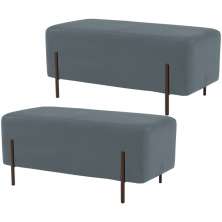 Kit 02 Puffs Retangular Decorativo Status 90x45 D02 Pés de Aço Veludo Cinza C-317 - Lyam Decor