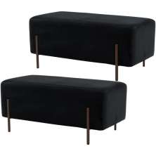 Kit 02 Puffs Retangular Decorativo Status 90x45 D02 Pés de Aço Veludo Preto C-300 - Lyam Decor