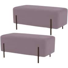 Kit 02 Puffs Retangular Decorativo Status 90x45 D02 Pés de Aço Veludo Rosê C-305 - Lyam Decor