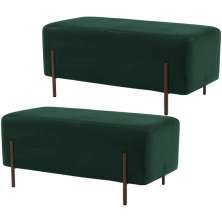 Kit 02 Puffs Retangular Decorativo Status 90x45 D02 Pés de Aço Veludo Verde Musgo C-303 - Lyam Decor