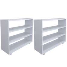 Kit 02 Sapateiras Multiuso Organizador Com 03 Prateleiras E Rodízio Pérola L03 Branco - Lyam Decor