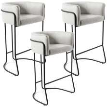 Kit 03 Banqueta Decorativa Fixa Base de Aço Preto Betina D02 Linho Creme A-48 - Lyam Decor