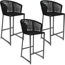 Kit 03 Banqueta Para Área Gourmet Cozinha Varanda Corda Náutica Porto D04 Preto - Lyam Decor