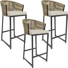 Kit 03 Banqueta Para Área Gourmet Cozinha Varanda Corda Náutica Sunset D04 Bege - Lyam Decor