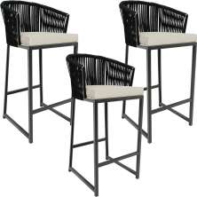 Kit 03 Banqueta Para Área Gourmet Cozinha Varanda Corda Náutica Sunset D04 Preto - Lyam Decor