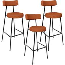 Kit 03 Banquetas Alta Bar Cozinha Sala De Jantar Em Aço Milão L02 Tecido Terracota - Lyam Decor