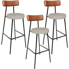 Kit 03 Banquetas Alta Bar Cozinha Sala De Jantar Milão L02 Couríssimo Camel Linho Bege - Lyam Decor