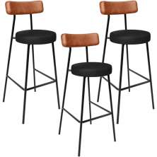 Kit 03 Banquetas Alta Bar Cozinha Sala De Jantar Milão L02 Couríssimo Camel Preto - Lyam Decor