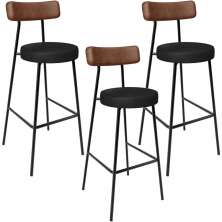 Kit 03 Banquetas Alta Bar Cozinha Sala De Jantar Milão L02 Couríssimo Marrom Preto - Lyam Decor