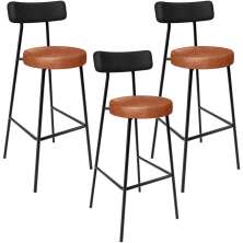 Kit 03 Banquetas Alta Bar Cozinha Sala De Jantar Milão L02 Couríssimo Preto Camel - Lyam Decor