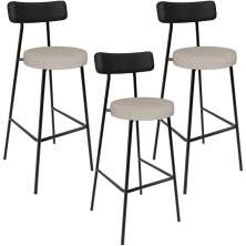 Kit 03 Banquetas Alta Bar Cozinha Sala De Jantar Milão L02 Couríssimo Preto Linho Bege - Lyam Decor