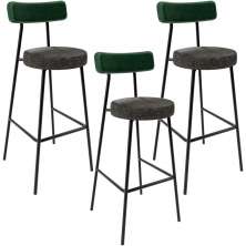 Kit 03 Banquetas Alta Bar Cozinha Sala De Jantar Milão L02 Facto Verde Linho Chumbo - Lyam Decor