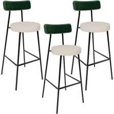 Kit 03 Banquetas Alta Bar Cozinha Sala De Jantar Milão L02 Facto Verde Musgo Linho Cru - Lyam Decor