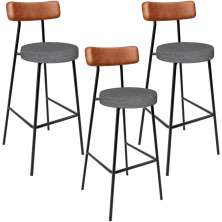 Kit 03 Banquetas Alta Bar Cozinha Sala Jantar Milão L02 Couríssimo Camel Cinza Escuro - Lyam Decor