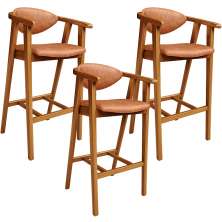 Kit 03 Banquetas Alta Cozinha Bancada Bar Sala de Jantar Fixa Cecília L02 Couríssimo Camel - Lyam