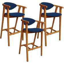 Kit 03 Banquetas Alta Cozinha Bancada Bar Sala de Jantar Fixa Cecília L02 Suede Azul Marinho - Lyam