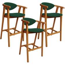Kit 03 Banquetas Alta Cozinha Bancada Bar Sala de Jantar Fixa Cecília L02 Suede Verde Musgo - Lyam