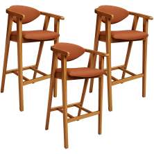 Kit 03 Banquetas Alta Cozinha Bancada Bar Sala de Jantar Fixa Cecília L02 Tecido Terracota - Lyam