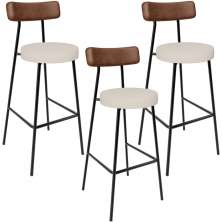 Kit 03 Banquetas Alta Cozinha Bar Sala De Jantar Milão L02 Couríssimo Marrom Linho Cru - Lyam Decor