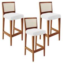 Kit 03 Banquetas Alta Cozinha Sala De Jantar Encosto Tela Branco Zion L02 Facto Branco - Lyam Decor