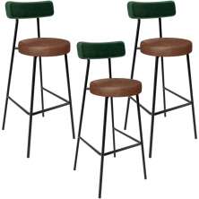Kit 03 Banquetas Alta Cozinha Sala De Jantar Milão L02 Facto Verde Couríssimo Marrom - Lyam Decor