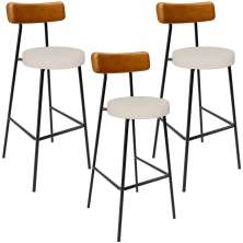 Kit 03 Banquetas Alta Cozinha Sala Jantar Aço Milão L02 Couríssimo Whisky Linho Cru - Lyam Decor