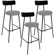 Kit 03 Banquetas Alta Cozinha Sala Jantar Em Aço Milão L02 Couríssimo Preto Pied Poule - Lyam Decor