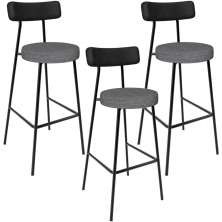 Kit 03 Banquetas Alta Cozinha Sala Jantar Milão L02 Couríssimo Preto Linho Cinza Escuro - Lyam Decor