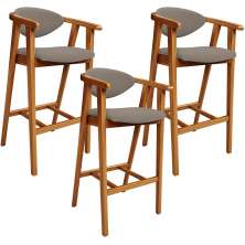 Kit 03 Banquetas Alta Para Cozinha Bancada Bar Sala de Jantar Fixa Cecília L02 Bouclê Bege - Lyam